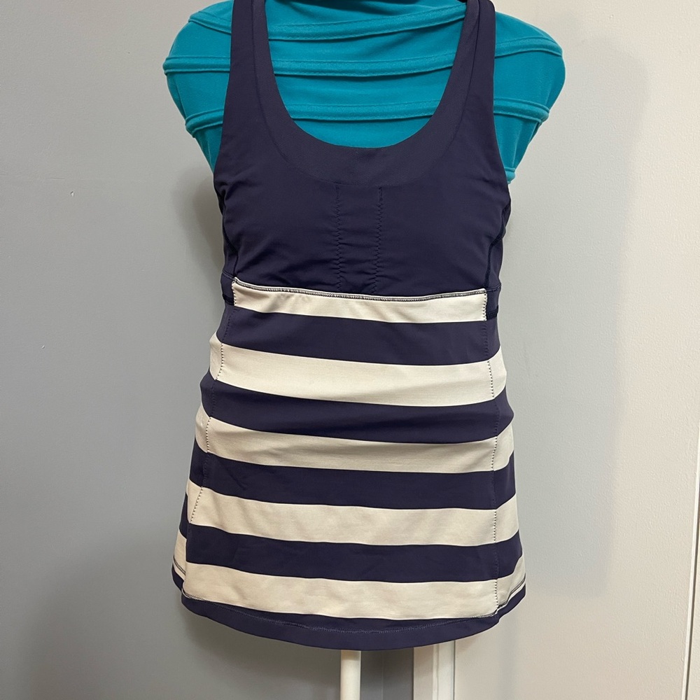lululemon athletica Navy and White Striped Tank Top